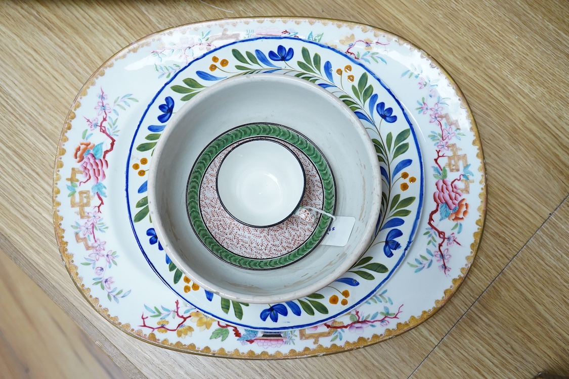 A group of 19th century British pottery to include ironstone and Spode, largest 47cm wide